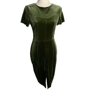 Paper Dolls Velvet Pencil Wiggle Dress 2 Green Short Sleeves Retro Pinup